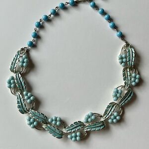 Coro VintageSilver and Blue Floral Necklace
